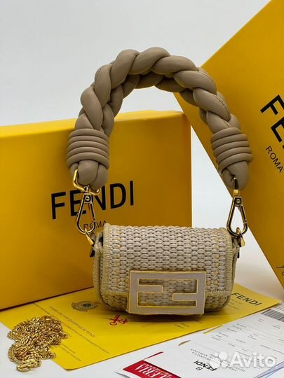 Новая женская соломенная сумка Fendi Baguette