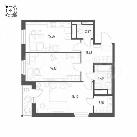 2-к. квартира, 69,9 м², 12/25 эт.