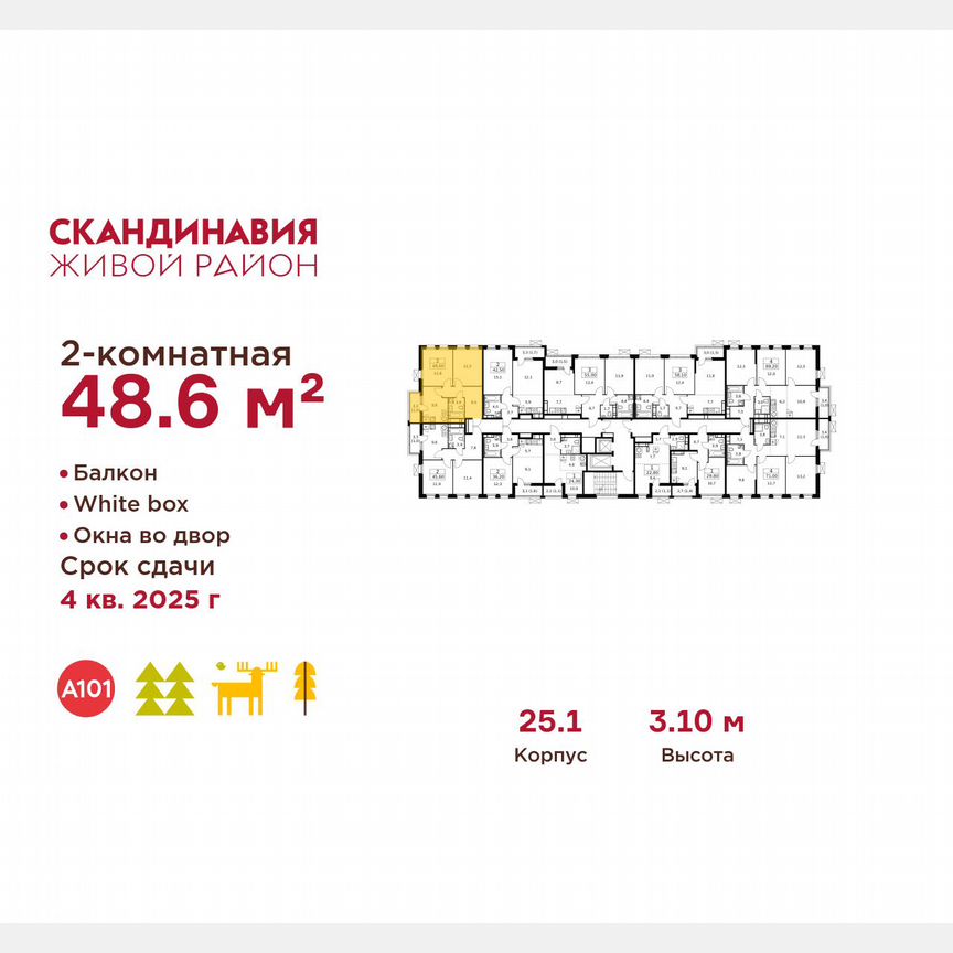 2-к. квартира, 48,6 м², 11/14 эт.