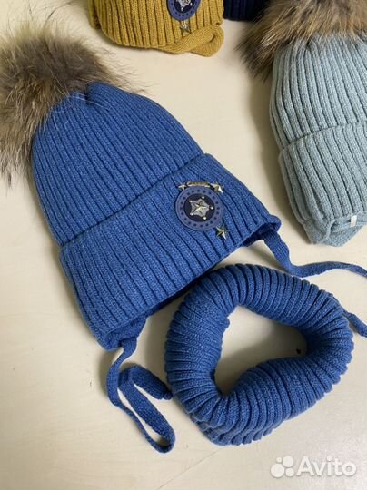 Зимние шапки с натуральным помпоном р 48-52