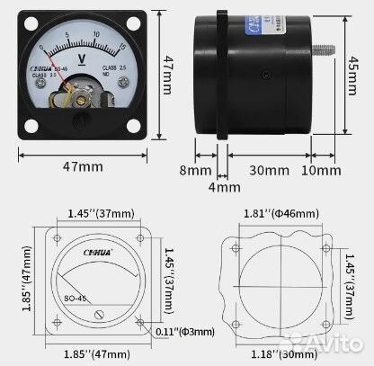 Аналоговый вольтметр SO-45 переменного тока 15V
