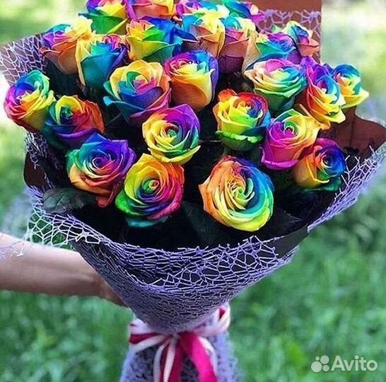 Доставка букетов и цветов. Радужные розы