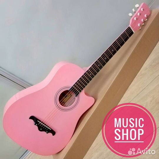Гитара новая акустическая розовая