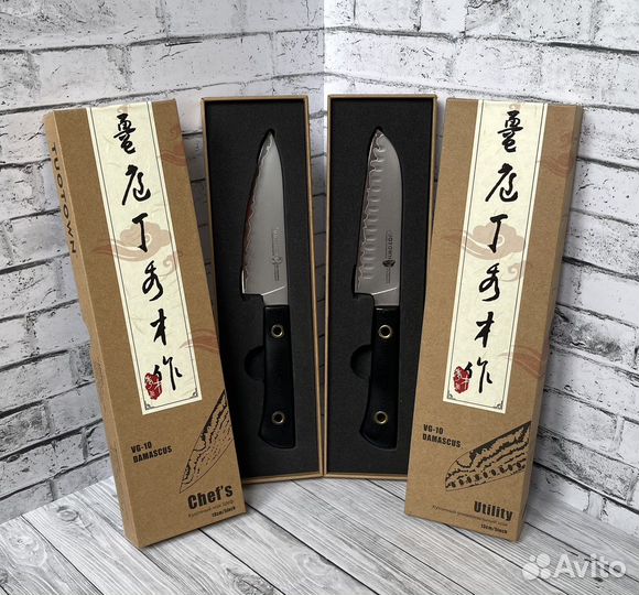 Набор дамасских ножей Шеф и Сантоку