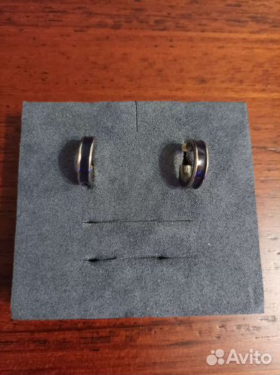 Серьги полукольца, бижутерный сплав, эмаль синий