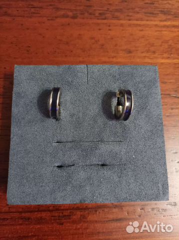 Серьги полукольца, бижутерный сплав, эмаль синий