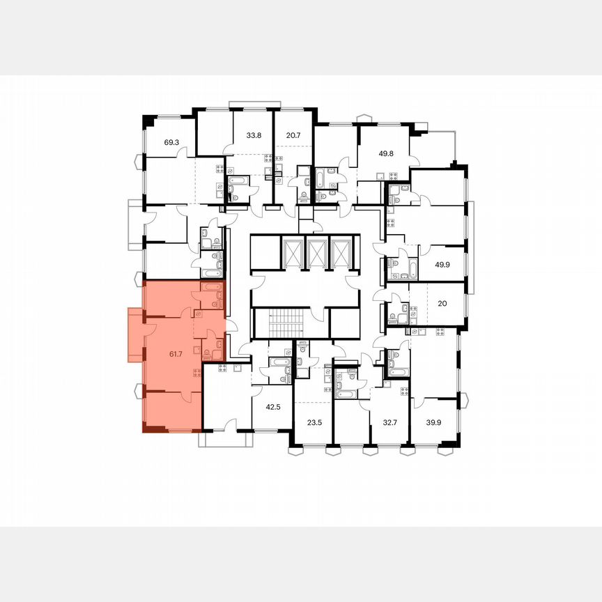 2-к. квартира, 61,7 м², 22/24 эт.