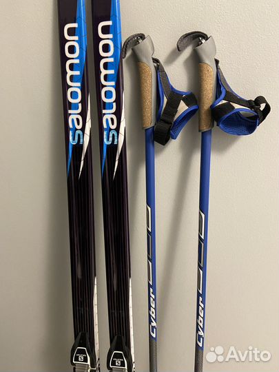 Лыжи беговые коньковые Salomon (+палки, ботинки)