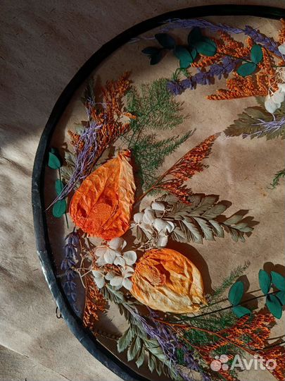 Панно гербарий в стекле из стабилизированных цвето