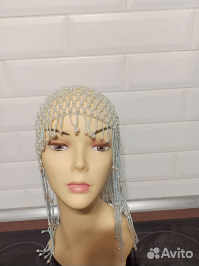 Шапочки из биссера голубые