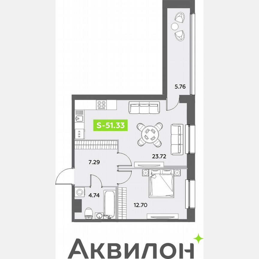 1-к. квартира, 51,3 м², 10/12 эт.
