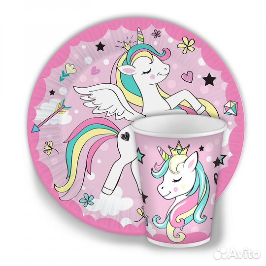 Тарелки набор Единорог, бумажные 18 см, 6 шт/уп