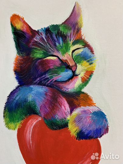 Картина на холсте Rainbow cat в стиле pop-art