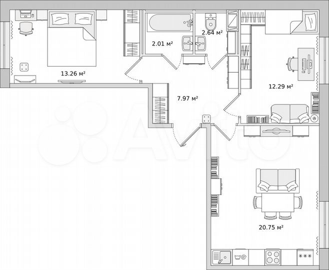 2-к. квартира, 59,4 м², 2/15 эт.