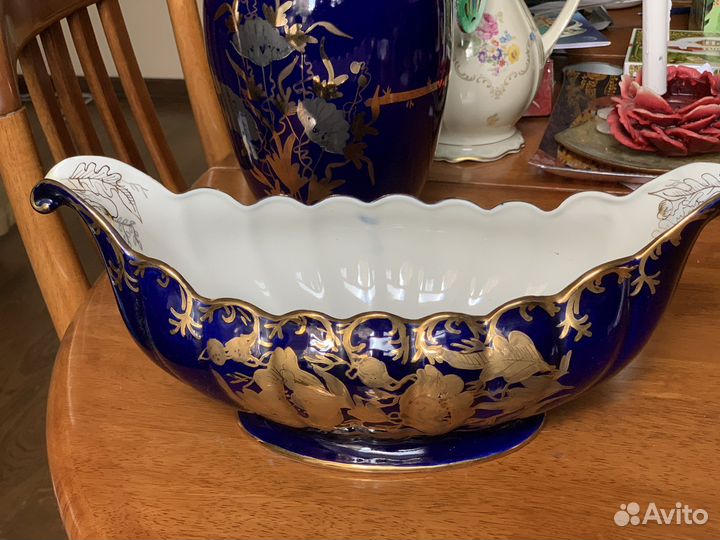 Ваза ладья фарфор кобальт золото arpo Румыния