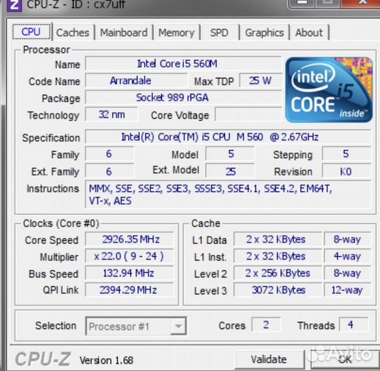 Процессор intel core i5-560m pga988