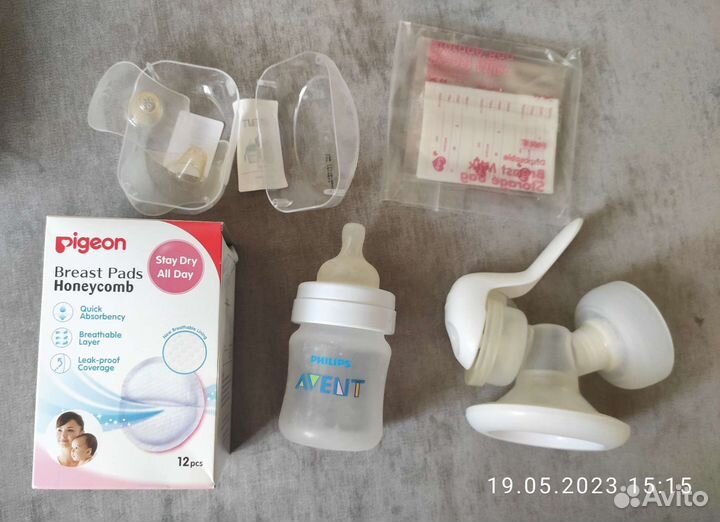 Молокоотсос avent ручной, вкладыши для груди