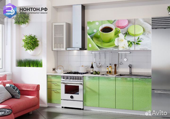 Кухня Десерт 2.0 м белый глянец / салатовый металл