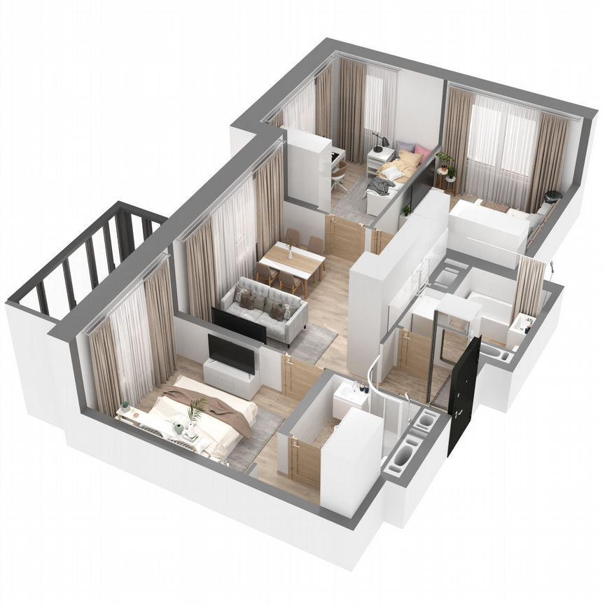 3-к. квартира, 63,4 м², 13/23 эт.