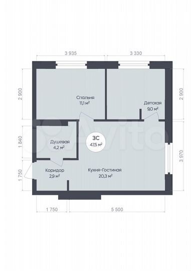 3-к. квартира, 47,5 м², 18/25 эт.