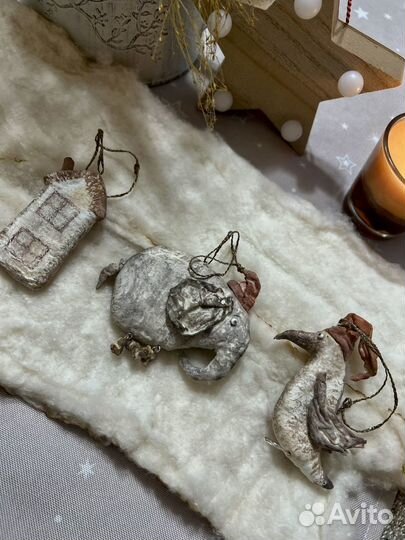 Ватные игрушки на ёлку. Подвесы в машину. Набор