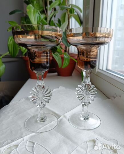 Подсвечники СССР дымчатое стекло золотая кайма