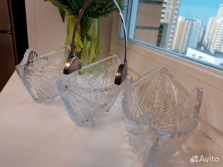 Посуда СССР хрусталь сахарница салатник лодочка