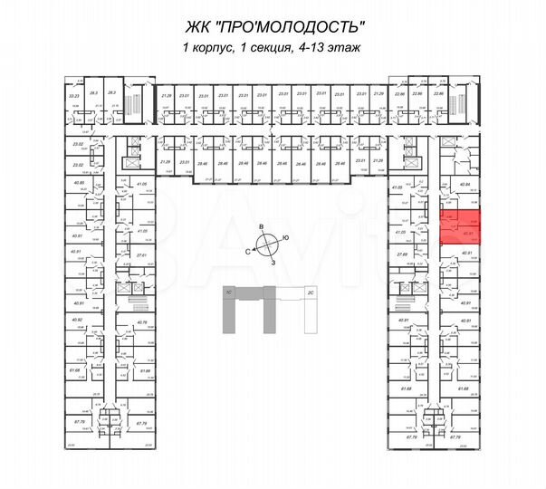 1-к. квартира, 44,3 м², 13/22 эт.