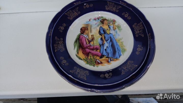 Набор фарфоровых тарелочек, мадонна, кобальт