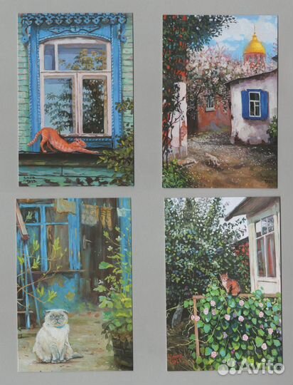 Открытки Россия кошки котики набор полный 10 шт