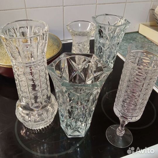 Хрусталь вазы, стопки, салатники