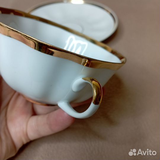 Чайная пара Золотая лента, Дулево, с дефектом