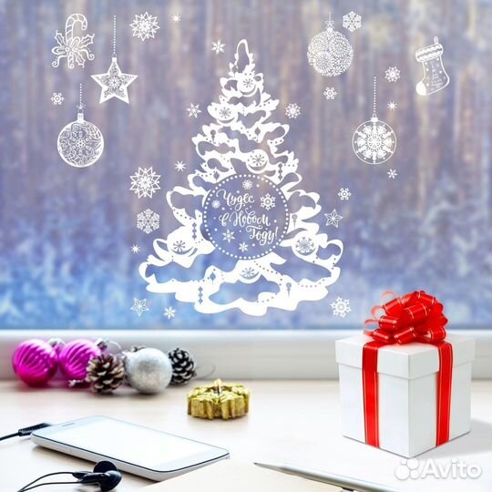 Новогодние наклейки на окна