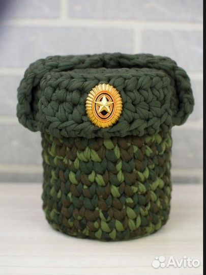 Корзина с крышкой милитари из трикотажной пряжи