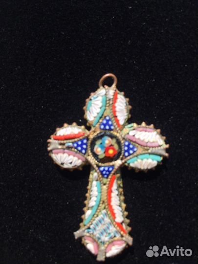 Крест антиквариат кулон микромозаика