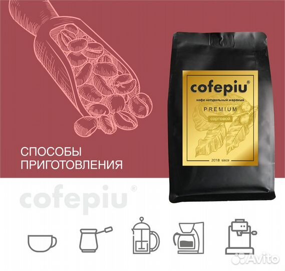 Кофе в зернах Колумбия Супремо Cofepiu 200г опт