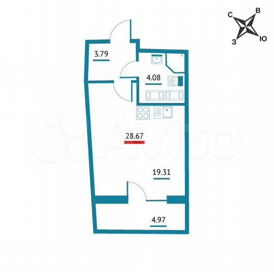Квартира-студия, 28,7 м², 14/22 эт.