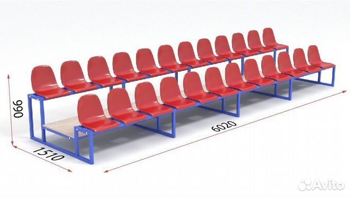 Трибуна с пластиковыми сидениями двухрядная Pioner A13586