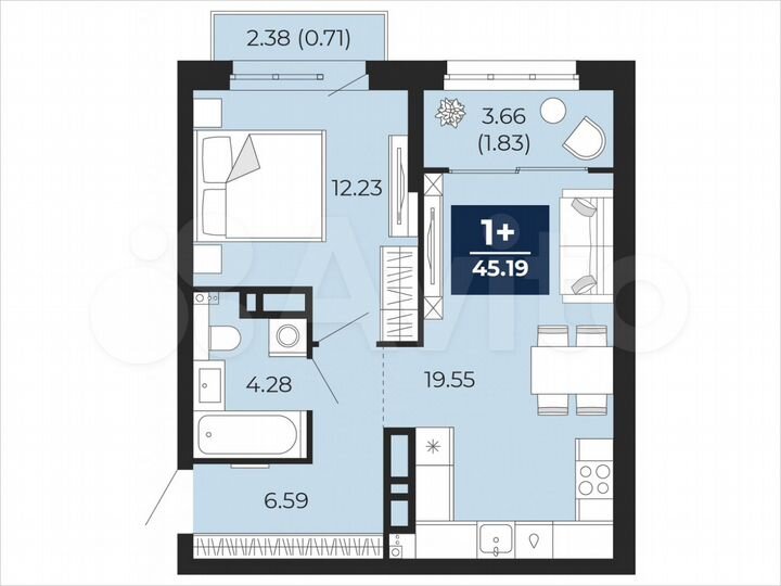 1-к. квартира, 45,2 м², 7/22 эт.