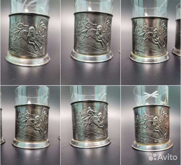 Подстаканник зимняя тройка 6 штук мельхиор СССР