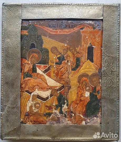 Икона Рождество Богородицы,26х22 см,басма,живопись