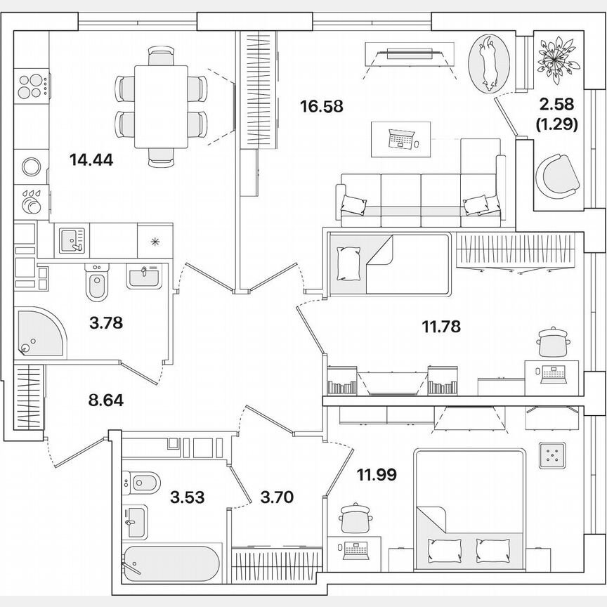 3-к. квартира, 75,7 м², 11/12 эт.