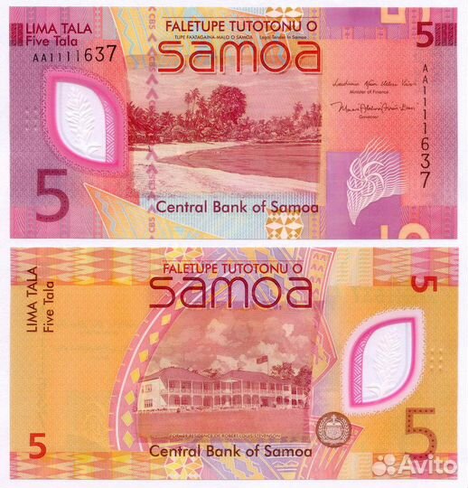 Банкнота Самоа 5 тала 2023 год AA1111637. UNC (пластик)