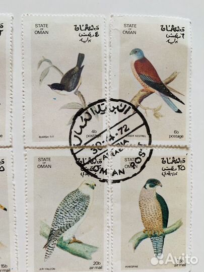 Марки Оман Лесные птицы Сова Удод Дятел 1972