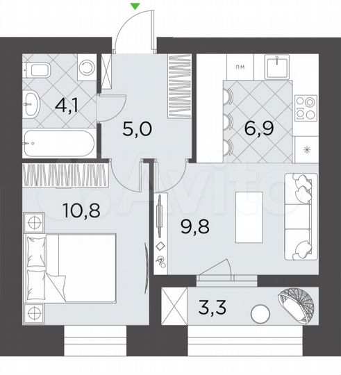 2-к. квартира, 39,9 м², 1/9 эт.