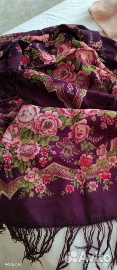 Платок с кистями Павлопасадский б/у, шерсть