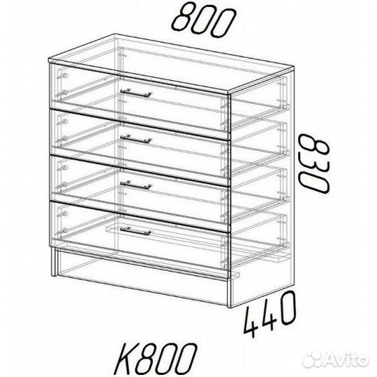 Комод К800 4 ящика Ясень шимо темный/светлый