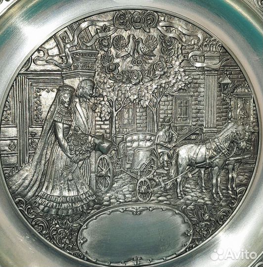 Настенная тарелка Свадебная. Олово. Германия