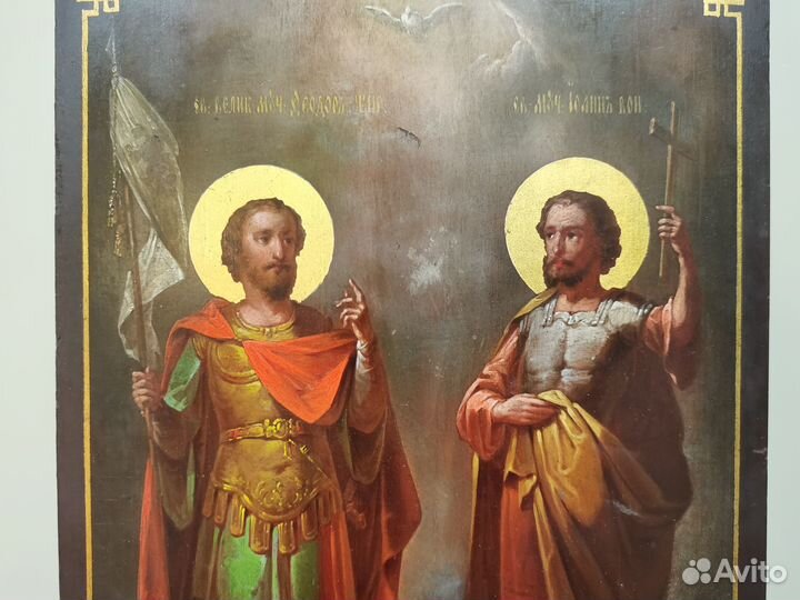 Икона Святые Федор и Иоанн воин 19 век оригинал