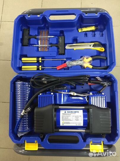 Компрессор, 2-поршневой, в кейсе с набором инструм